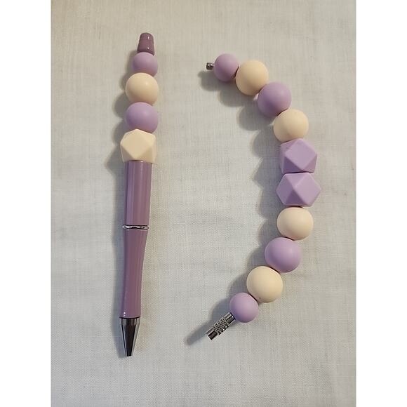 Bead Pen & Cup Charm Matching Combo Purple & Cream Silicone Beads - Picture 4 of 4